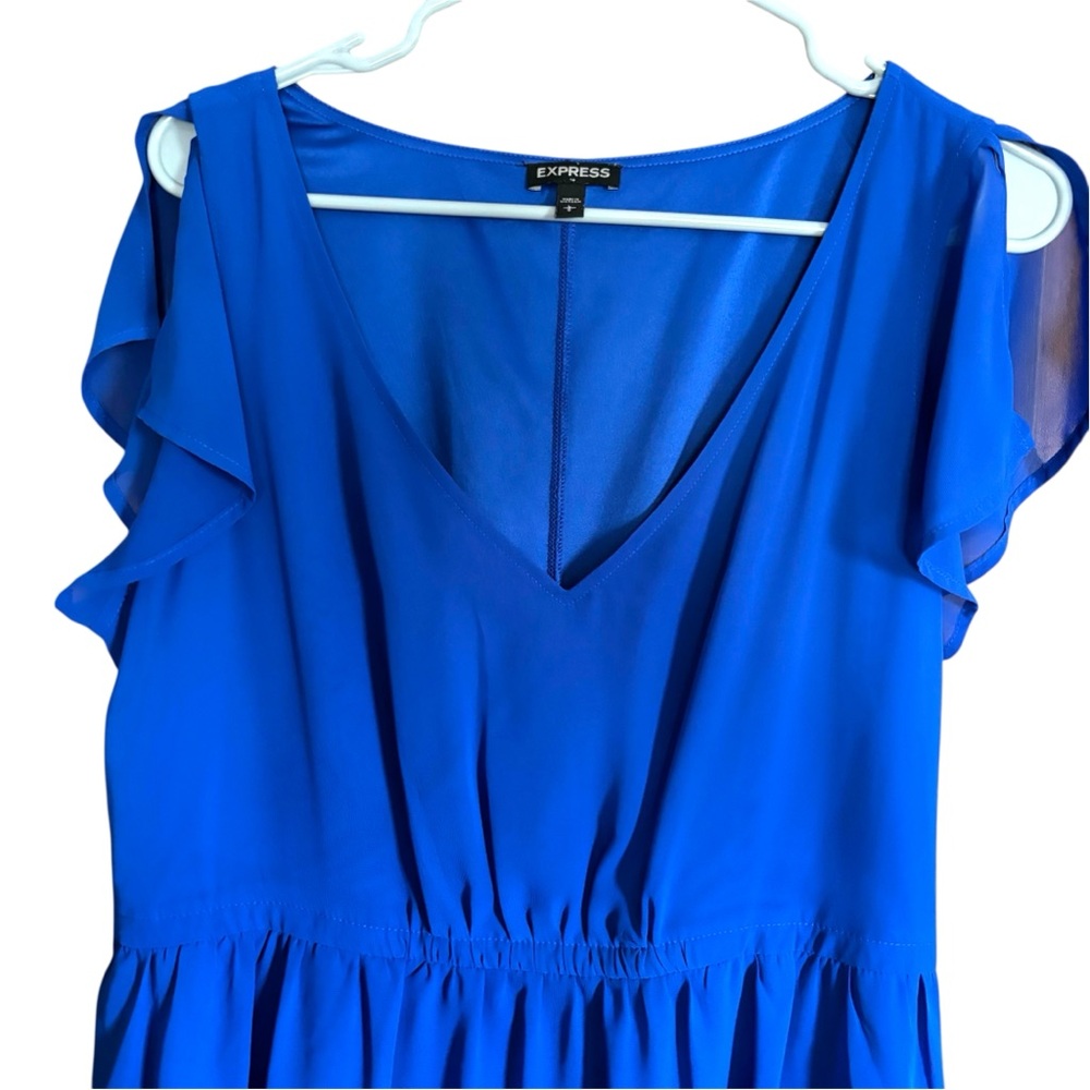 💙💙Express Royal Blue V-Neck Dress with Flutter Sleeves - Picture 2 of 10